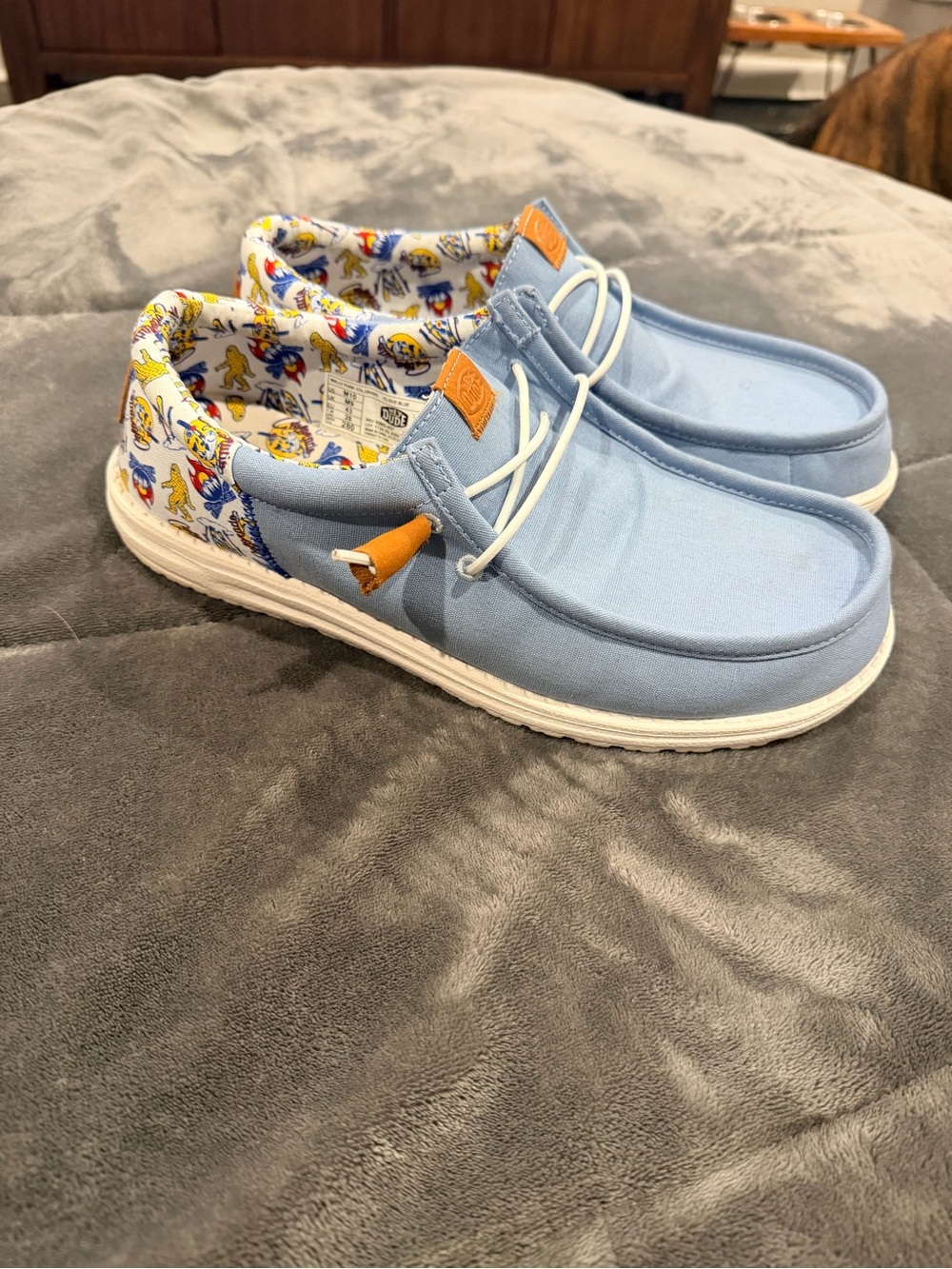 Hey Dude Light Blue Canvas Slip-Ons with Printed Lining